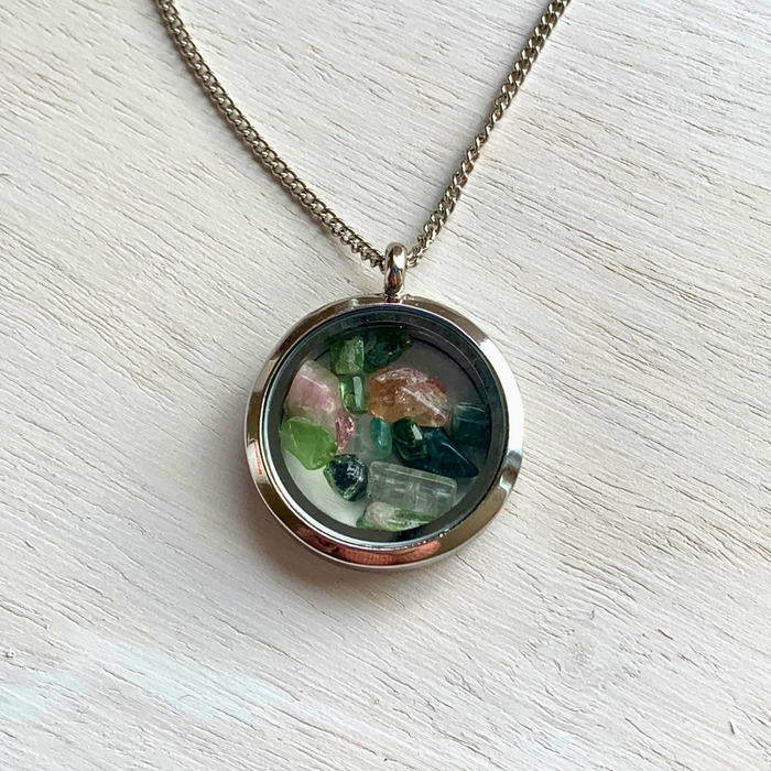 Maine Tourmaline Locket Necklace silver - Artisan Made