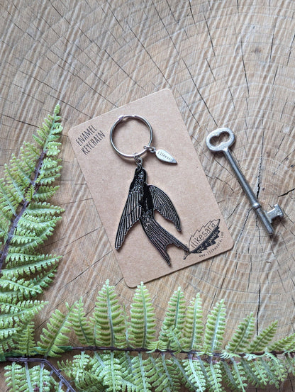 Metal Enamel Keychain / Bag Charm | Flying Black Bird