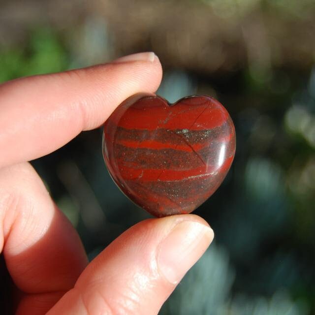 ONE 1" African Bloodstone Crystal Heart Shaped Palm Stone, Courage, Strength & Vitality Crystal