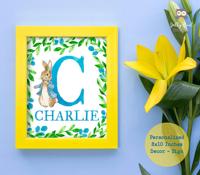 Peter Rabbit Personalized Initial and Name 8x10 Inches Sign