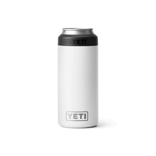 YETI Rambler Colster Slim 12 oz insulated can cooler in white, front view