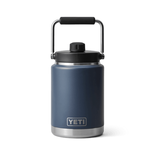 YETI Rambler half gallon insulated water jug in navy with carry handle and cap