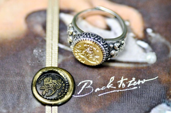 Rose Latin Motto Fleur De Lis Signet Ring - Backtozero B20 - 12f, 12mm, 12mm ring, 925 Silver, accessory, Fleur de Lis, Flower, him, Intaglio, Intaglio ring, jewelry, latin, latin motto, life, Message, positivity, ring, seal, seal ring, signet, size 10, size 11, size 8, size 9, wax seal, wax seal stamp