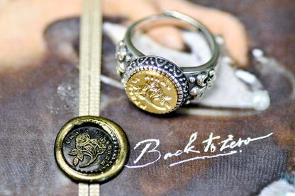 Rose Latin Motto Fleur De Lis Signet Ring - Backtozero B20 - 12f, 12mm, 12mm ring, 925 Silver, accessory, Fleur de Lis, Flower, him, Intaglio, Intaglio ring, jewelry, latin, latin motto, life, Message, positivity, ring, seal, seal ring, signet, size 10, size 11, size 8, size 9, wax seal, wax seal stamp