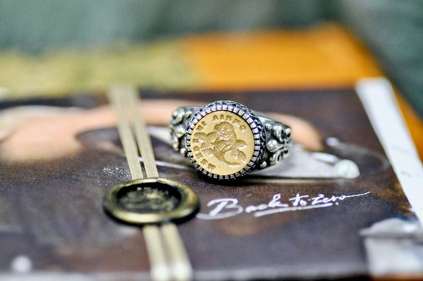 Rose Latin Motto Fleur De Lis Signet Ring - Backtozero B20 - 12f, 12mm, 12mm ring, 925 Silver, accessory, Fleur de Lis, Flower, him, Intaglio, Intaglio ring, jewelry, latin, latin motto, life, Message, positivity, ring, seal, seal ring, signet, size 10, size 11, size 8, size 9, wax seal, wax seal stamp