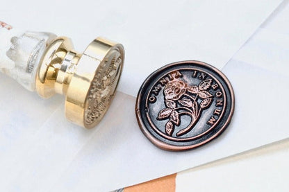 Rose Latin Motto Wax Seal Stamp | S - Backtozero B20 - antique, Flower, good, latin, latin motto, life, Message, Retro, rose, Signature, signaturehandle