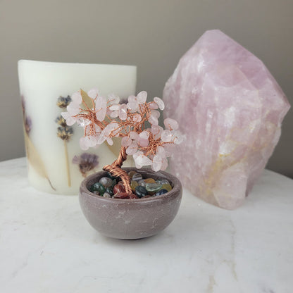 Rose Quartz Gemstone Tree in Ceramic Bowl