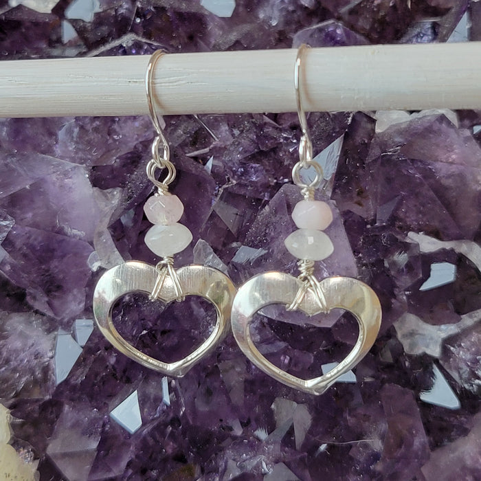 Rose Quartz & Morganite Self-Love Heart Dangle Earrings-Artisan Made