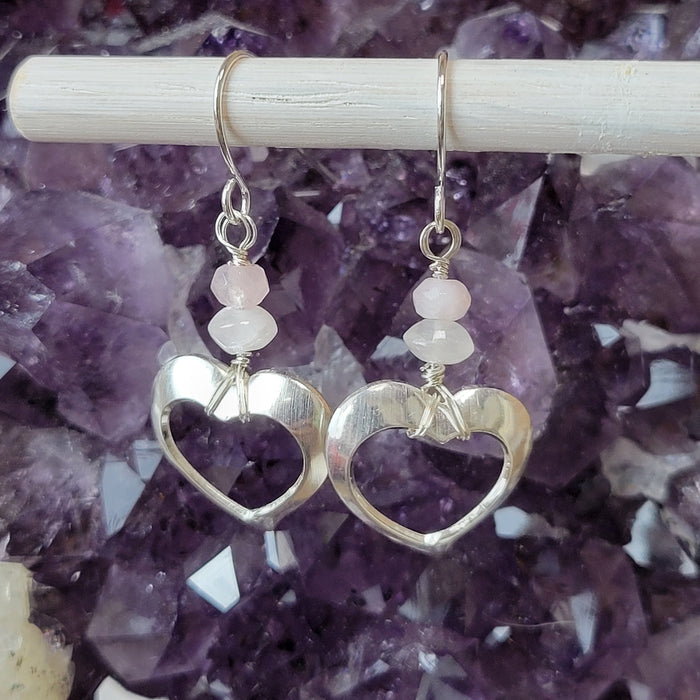 Rose Quartz & Morganite Self-Love Heart Dangle Earrings-Artisan Made
