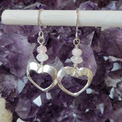 Rose Quartz & Morganite Self-Love Heart Dangle Earrings-Artisan Made