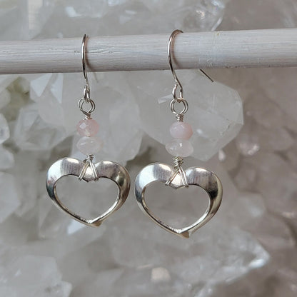 Rose Quartz & Morganite Self-Love Heart Dangle Earrings-Artisan Made
