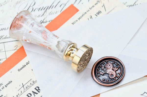 Sea Lion Latin Motto Wax Seal Stamp | S - Backtozero B20 - antique, Heraldic, latin, latin motto, Message, Mythical Creatures, potential, Retro, shine, Signature, signaturehandle