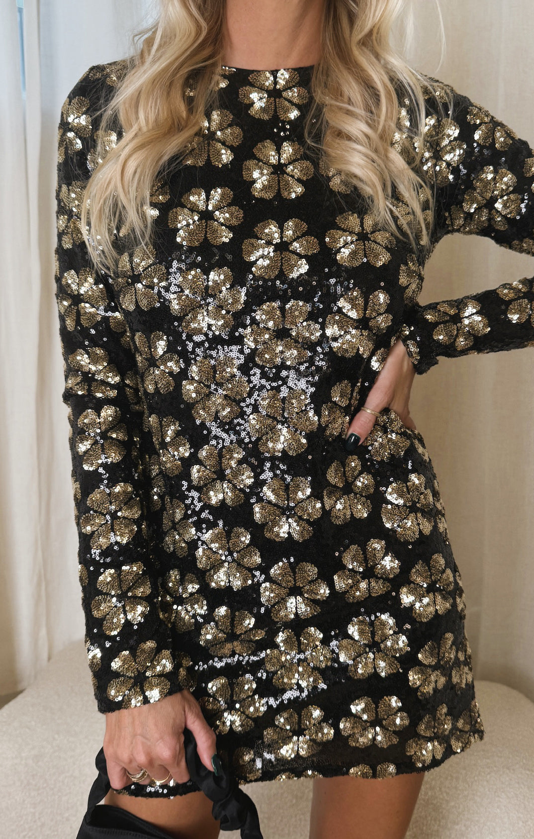 Maddison Mini Dress ~ Flower Pop Gold Sequins