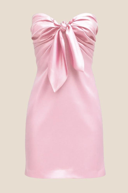 Strapless Pink Tie Front Short Dress