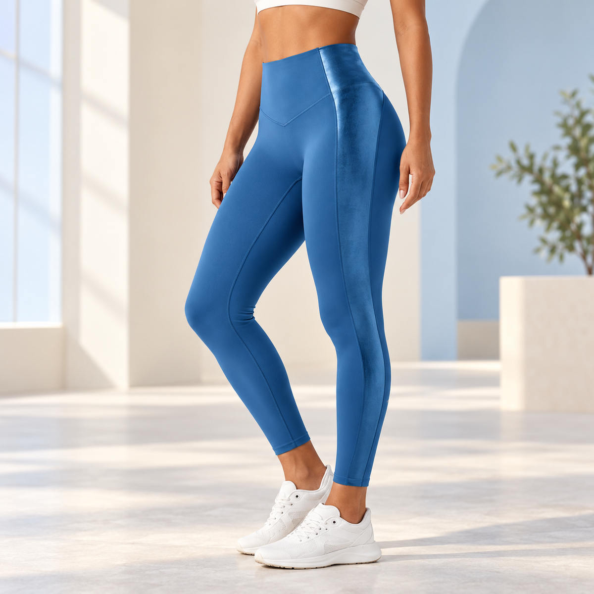 High Waisted Stretchy PU Tummy Control Yoga Leggings with Pocket