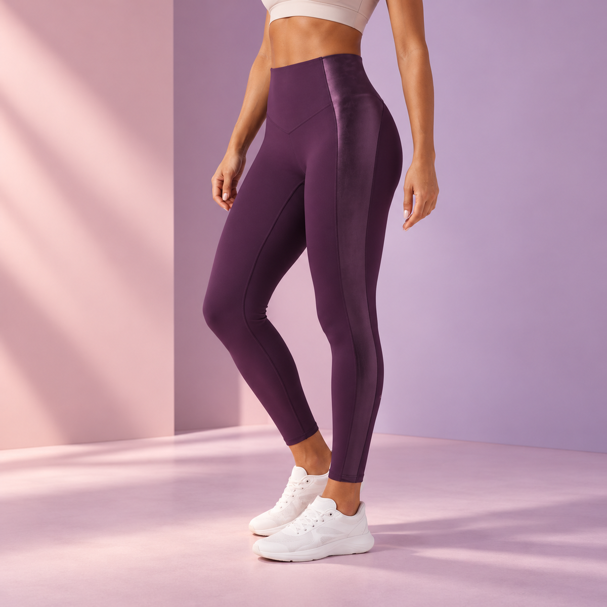 High Waisted Stretchy PU Tummy Control Yoga Leggings with Pocket