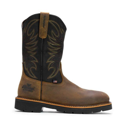 Side view of the USA made Thorogood 11-inch waterproof wellington boot in full grain leather
