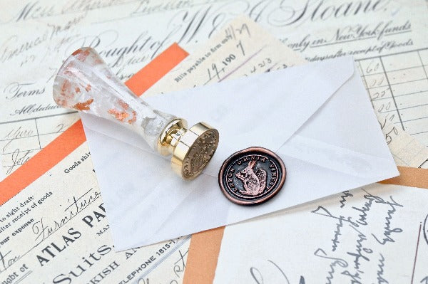Squirrel Latin Motto Wax Seal Stamp | S - Backtozero B20 - antique, dedication, determination, hard work, latin, latin motto, Message, Retro, Signature, signaturehandle, success
