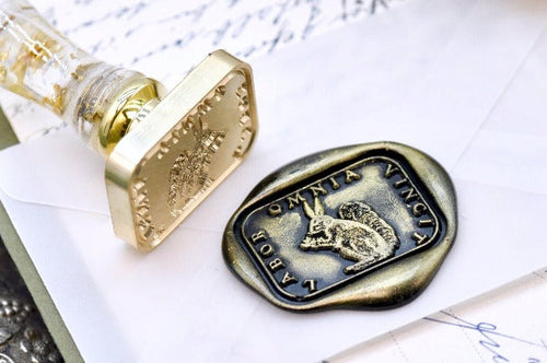Squirrel Latin Motto Wax Seal Stamp - Backtozero B20 - antique, dedication, determination, hard work, latin, latin motto, Message, Retro, rounded rectangle, Signature, signaturehandle