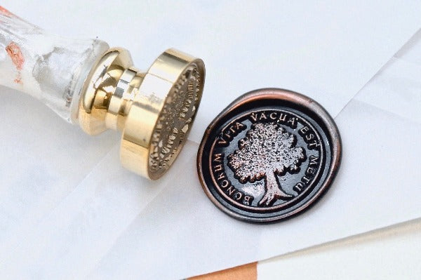 Tree Latin Motto Wax Seal Stamp | S - Backtozero B20 - antique, Botanical, fear, free, good life, latin, latin motto, Message, Retro, Signature, signaturehandle, Tree