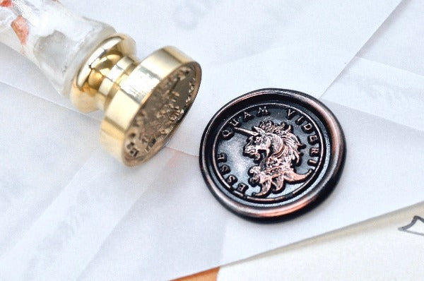 Unicorn Latin Motto Wax Seal Stamp | S - Backtozero B20 - antique, authentic, latin, latin motto, Message, motivation, Retro, Signature, signaturehandle