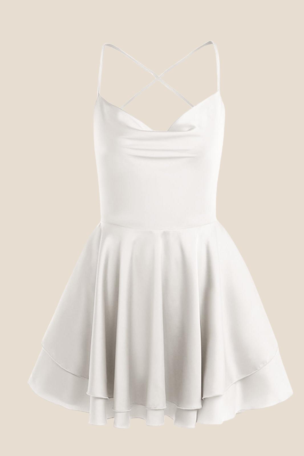 Straps White Lace-up Back Tiered Mini Dress