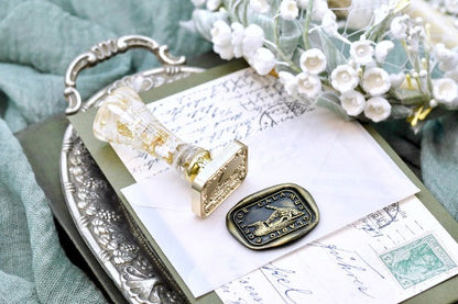 Writing Hand Latin Motto Wax Seal Stamp - Backtozero B20 - antique, knowledge, latin, latin motto, Message, Retro, rounded rectangle, Signature, signaturehandle
