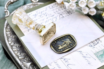 Writing Hand Latin Motto Wax Seal Stamp - Backtozero B20 - antique, knowledge, latin, latin motto, Message, Retro, rounded rectangle, Signature, signaturehandle